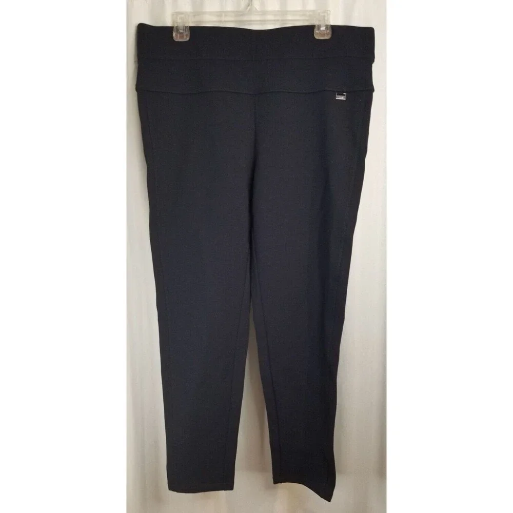 Nine West Women's Pants Stretch Deep Blue Metal Logo Tag Wide Waist Size PXL